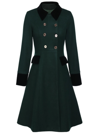 Manteau à Boutons Uni Vert Foncé Années 1950 2