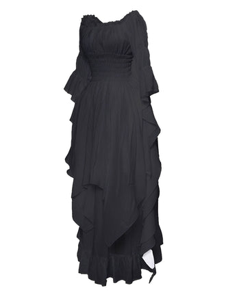 Robe noire gothique manches cloche et ourlet irrégulier années 1980