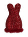 Robe courte lie-de-vin bustier à sequins et plumes années 1980 - 1
