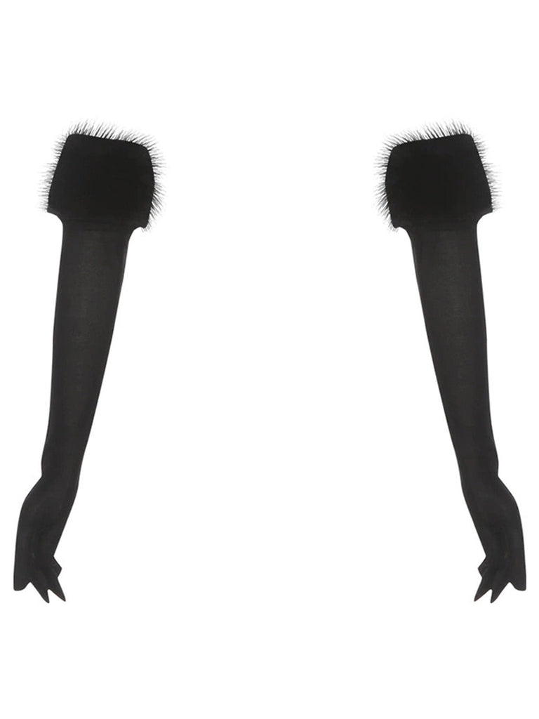 Gants longs roses à bordure en fausse fourrure