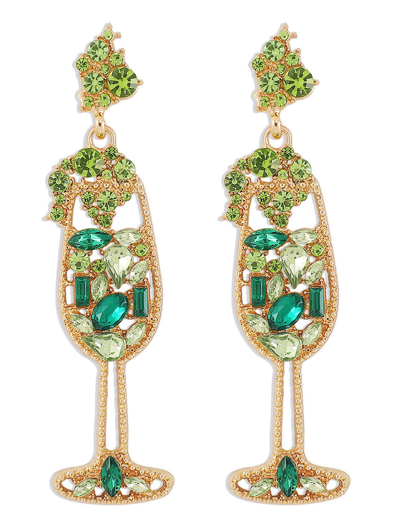 Boucles d'oreilles en forme de verre à champagne perles et pierres précieuses