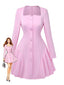 Robe Uni Plissée Manches Longues Col CœurAnnée 1950