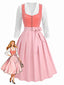 Robe en velours rose décolleté cœur tablier et haut en dentelle années 50