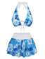 Bikini bleu imprimé floral volanté années 1960