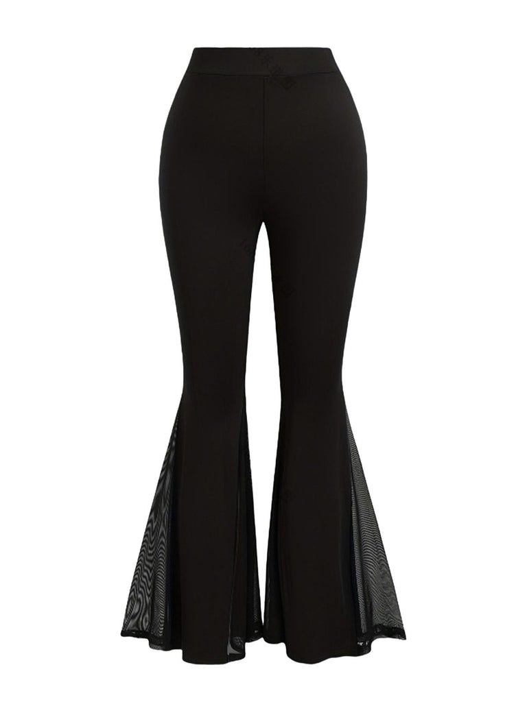 [Grande Taille] Pantalon évasé taille haute filet noir 1930s