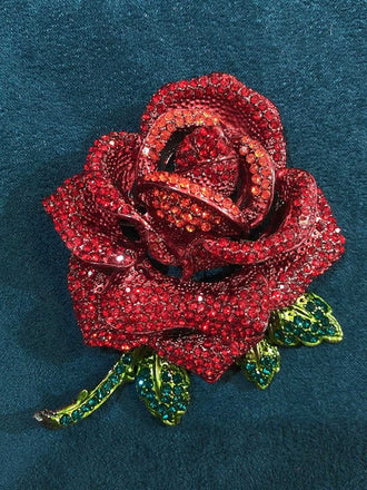 Broche rose 3D vintage en strass