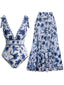 [Prévente] 2PCS Cache-maillot de bain bleu à fleurs années 1940