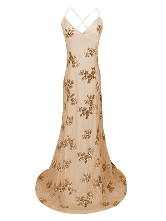 Robe sirène ivoire à sequins années 1980