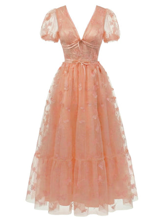 Papillon Floral Filet Brodé Robe Longue Années 1930