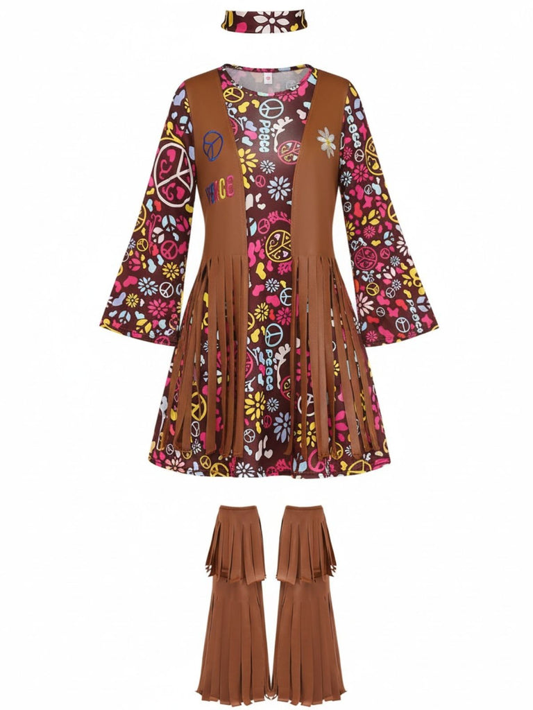 3PCS Ensemble hippie à franges vintage 1970s