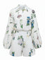 2PCS Ensemble Blouse Lin Fleurie Short Blanc Année 1960