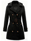 Manteau noir à capuche croisé en fausse laine années 1970