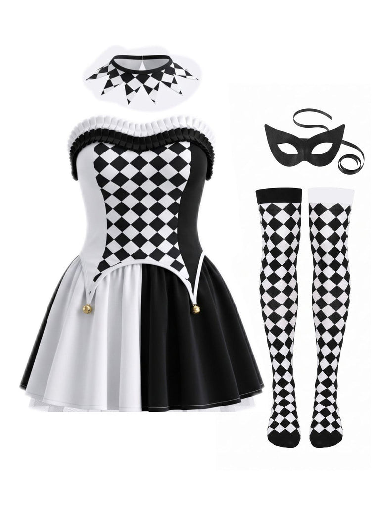Robe corset noire et blanche de déguisement arlequin Années 1980 - 1