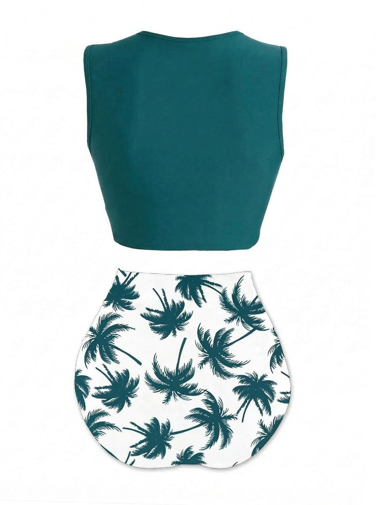 [Prévente] Vert Punk Ceinture à Nouer Squelette Plage Imprimé Ensemble Bikini Années 1980 2