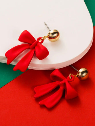 Boucles d'oreilles pendantes nœud rouge de Noël
