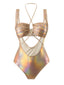Maillot de bain une pièce métallisé à découpes et décolleté dos nu années 1970