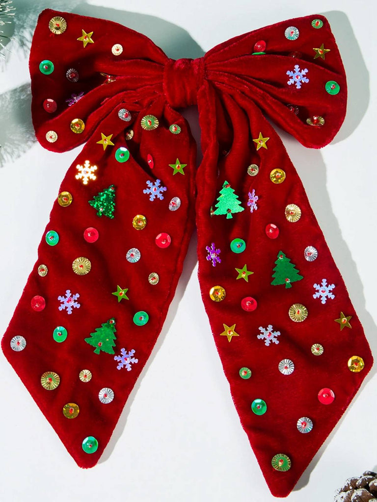 Épingle à cheveux en velours avec grand nœud de Noël