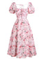 [Grande taille] Robe fleurie rose à col carré des années 1950