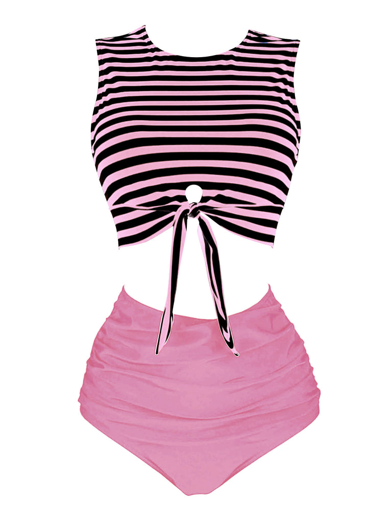 [Prévente] Maillot de bain à rayures à lacets bleu et rouge des années 1970
