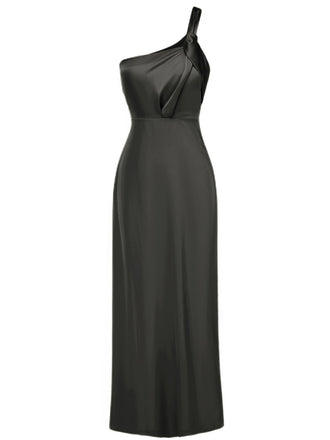 Robe de soirée une épaule en satin noire années 1940