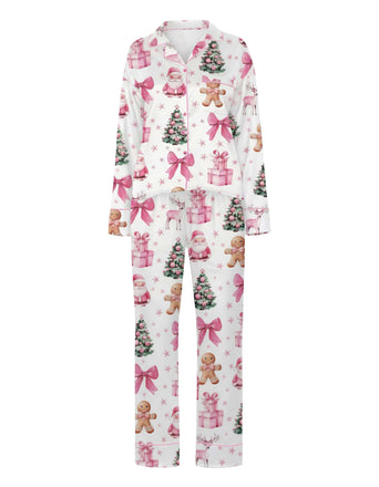 Ensemble de pyjama blanc de Noël avec des cannes de bonbon des années 1940
