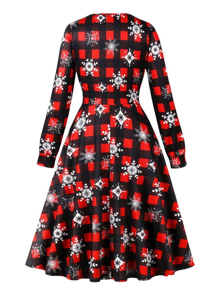 Robe de Noël à manches longues et col carré des années 1950