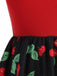 Robe trapèze rouge cerises et à manches longues années 1950