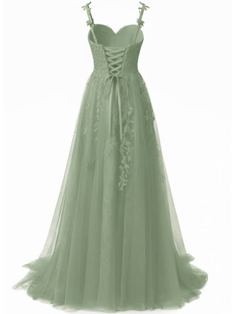 Robe longue verte tulle dentelle fines bretelles 1930s
