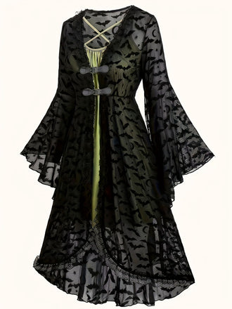 [Grande taille] 2PCS en maille noire style chauve-souris et robe verte des années 40