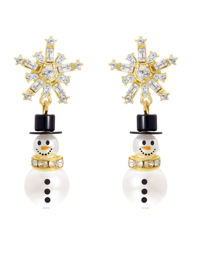 Boucles d'oreilles bonhomme de neige en strass flocons de neige et perles
