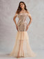 Robe champagne pailletée à épaules dénudées maille années 1920