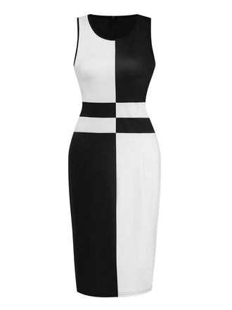 Robe crayon noire sans manches colorblock années 1960
