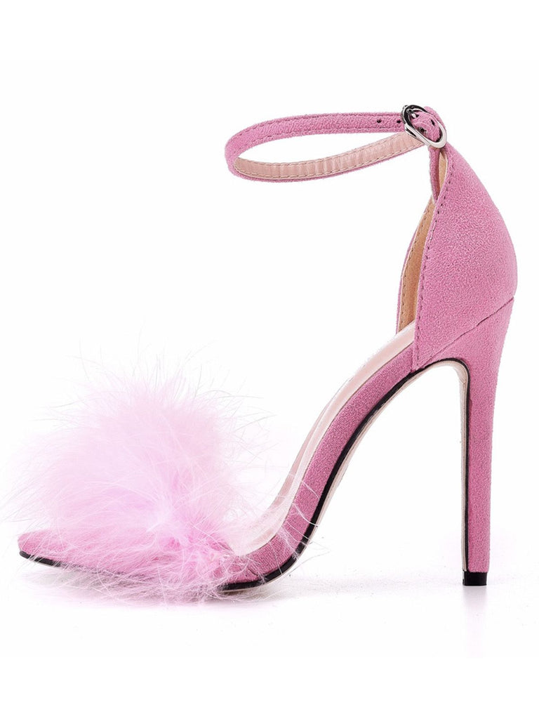 Escarpins à bride en daim et plumes