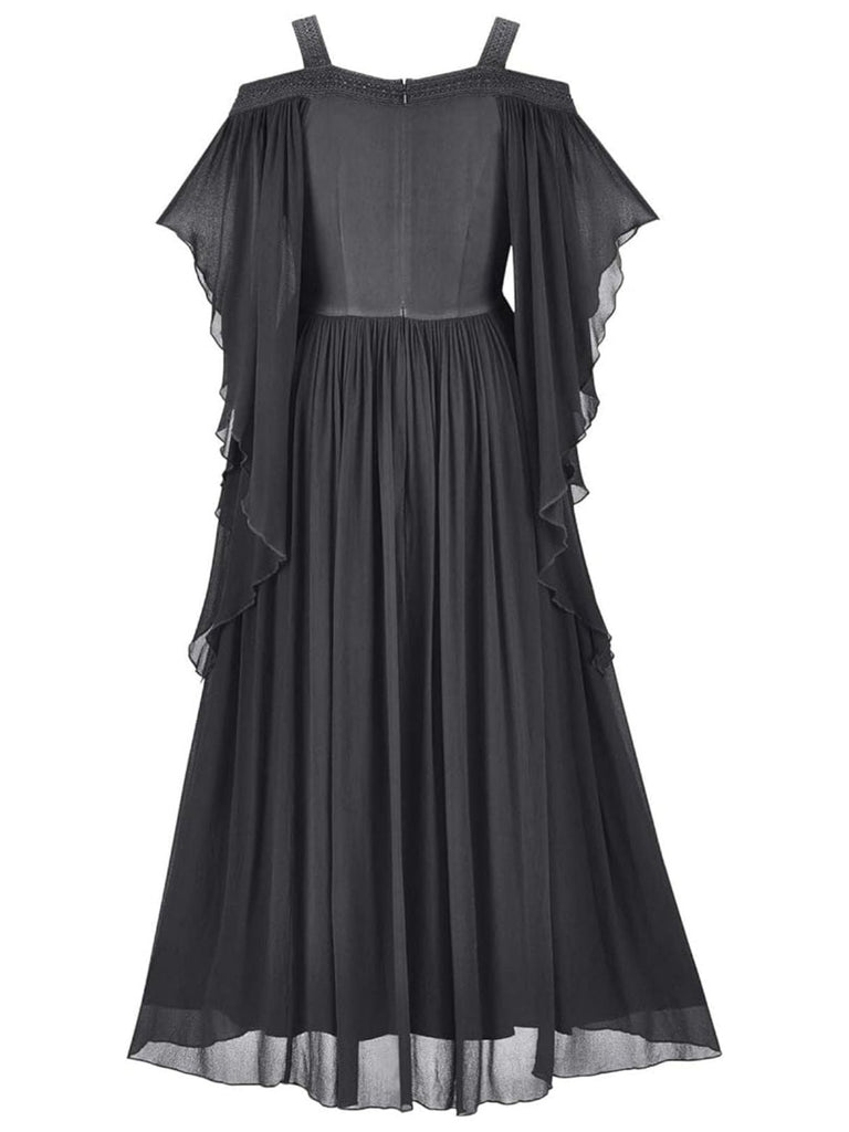 Robe à épaules dénudées en velours uni années 1950