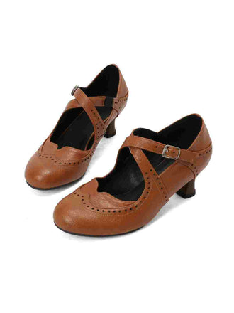 Escarpins Mary Jane à talons chaton perforés et brides croisées