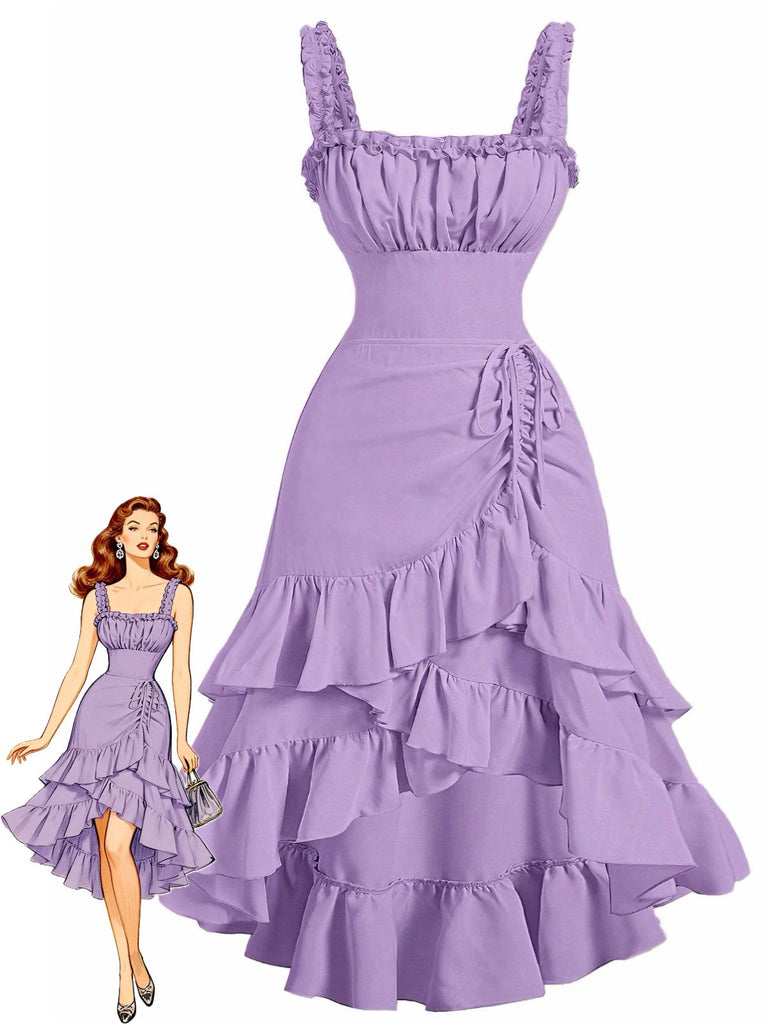 [Prévente] Robe à bretelles froncées et ourlet à volants années 1950