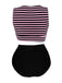 [Prévente] [Grande taille] Ensemble tankini rayé rose et noir à nœuds années 1970
