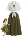 Ensemble 2 Pièces Robe Midi Smockée à Bretelles et Chemise Courte Années 50