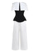 2PCS-Black-White-1950s-Cape-Collar-ColorBlock-Top-Pants-Back-View