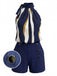 Ensemble 2 Pièces Haut Col Noué Rayé Vagues Abstraites & Short Boutonné Années 1950