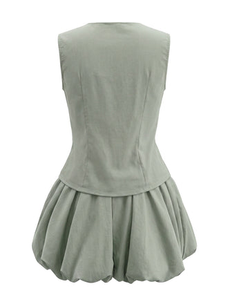 Ensemble 2 Pièces Gilet Col V et Jupe Bouffante Bleu Clair Années 50