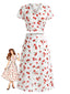 2PCS crop top et jupe rouges col V motif cerises années 60
