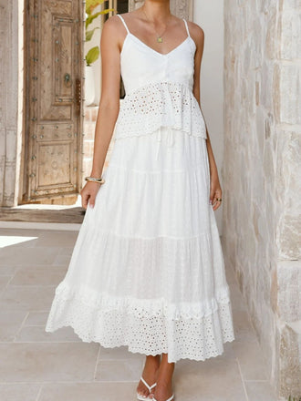 2PCS Blanc Coton Bohème Camisole Haut & Dentelle Jupe Années 1970