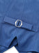 Close-up of a blue denim jacket with a belt and buckle on a white background