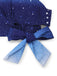 Blue top with star pattern and large bow on a white background