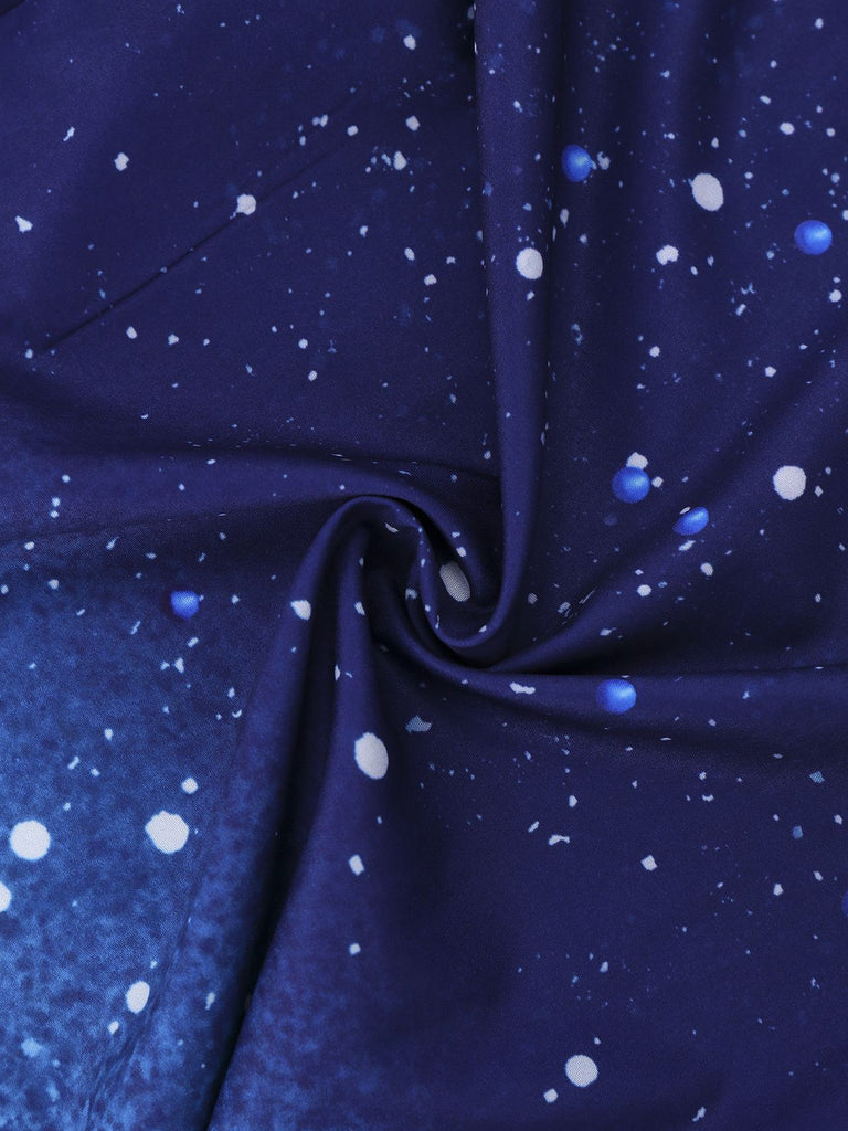 Navy blue fabric with white and light blue dot pattern