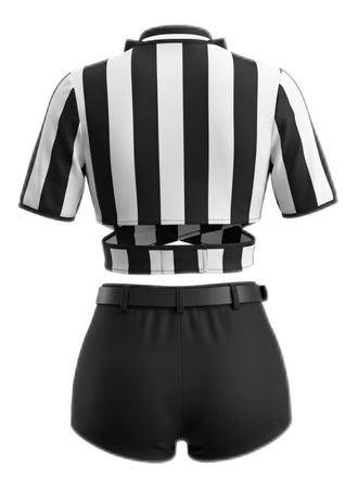 Ensemble de déguisement d’arbitre court à rayures verticales et nœud Années 1970 - 2