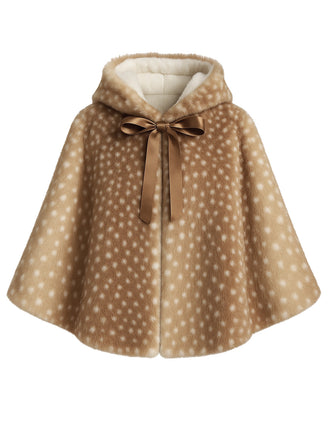 Châle à capuche en fausse fourrure kaki style cerf années 1980