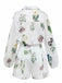 2PCS Ensemble Blouse Lin Fleurie Short Blanc Année 1960