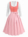 Robe en Velours à Col Cœur et Tablier et Top en Dentelle Rose Années 1950